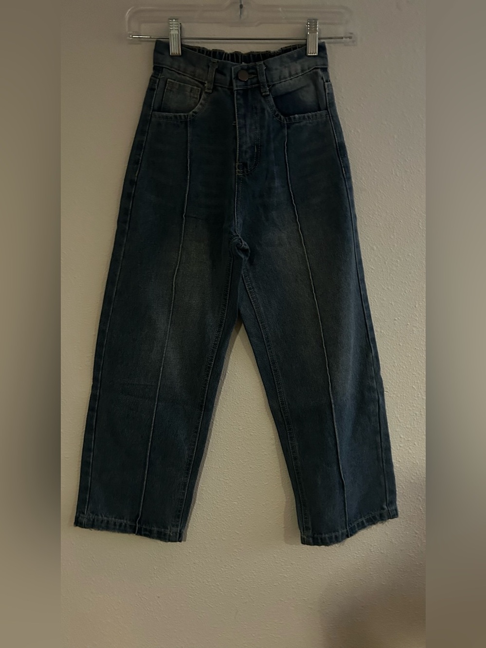 Kids Dark Blue Paneled High-Waist Jeans